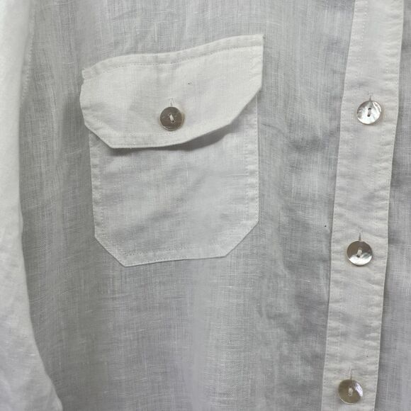 Chicos Button Top XL 3 Linen Pockets Roll Tab Long Sleeve White Beach Hike Fish - Picture 3 of 16